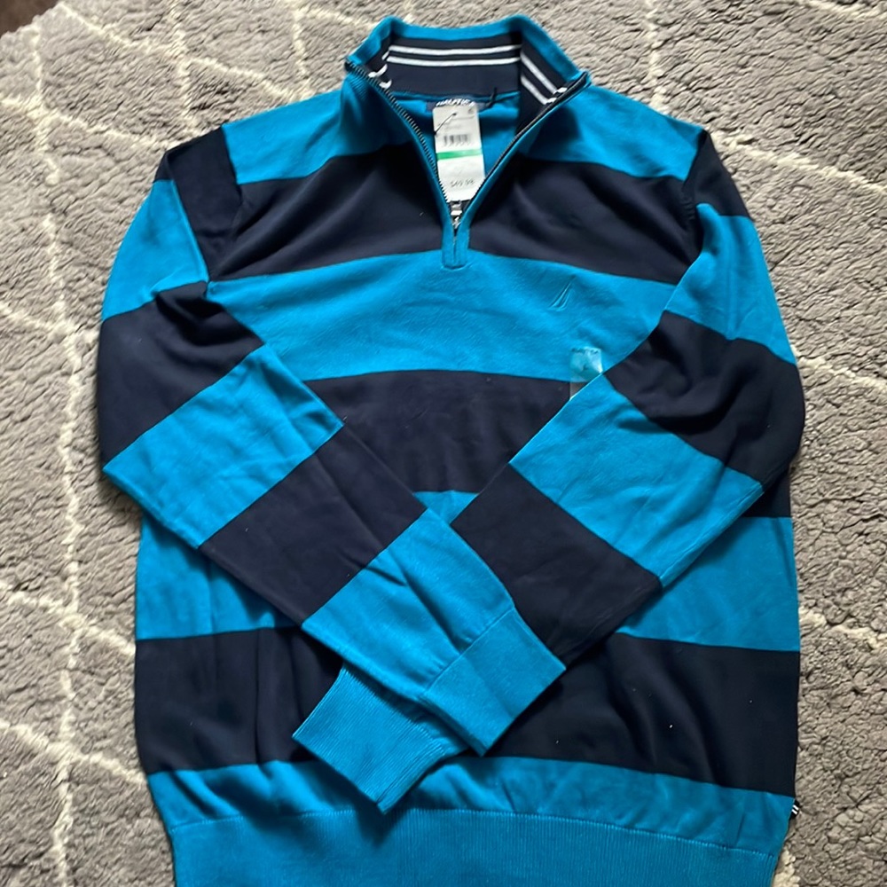 Nautica Rugby stripe lightweight knit sweater.